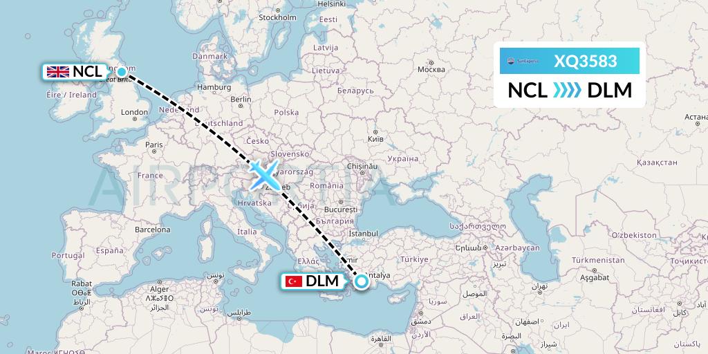 XQ3583 SunExpress Flight Map: Newcastle to Dalaman