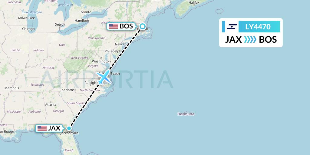 LY4470 El Al Flight Map: Jacksonville to Boston