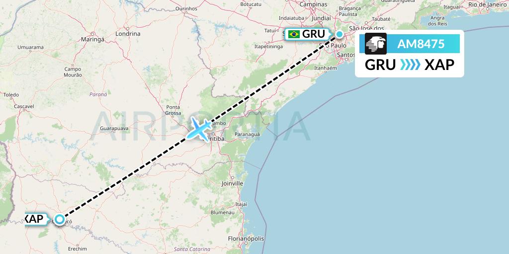 AM8475 Aeromexico Flight Map: Sao Paulo to Chapeco