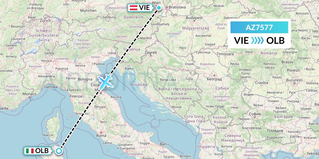 AZ7577 ITA Airways Flight Map: Vienna to Olbia