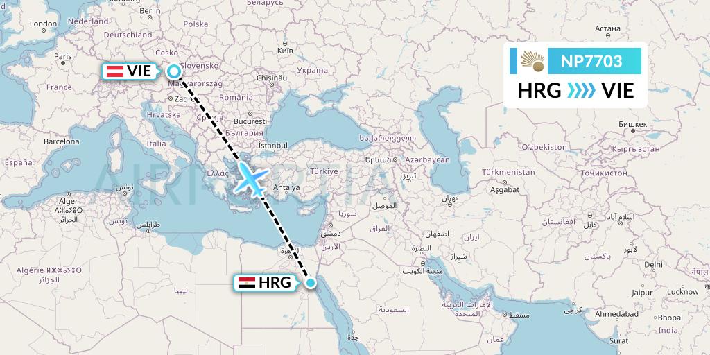NP7703 Nile Air Flight Map: Hurghada to Vienna