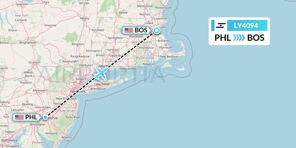 LY4094 El Al Flight Map: Philadelphia to Boston
