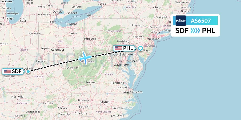 AS6507 Alaska Airlines Flight Map: Louisville to Philadelphia