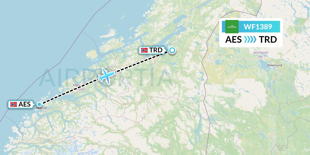 WF1389 Wideroe Flight Map: Alesund to Trondheim