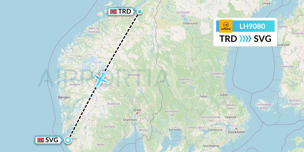 LH9080 Lufthansa Flight Map: Trondheim to Stavanger