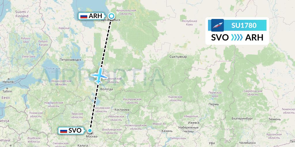 SU1780 Aeroflot Flight Map: Moscow to Arkhangelsk