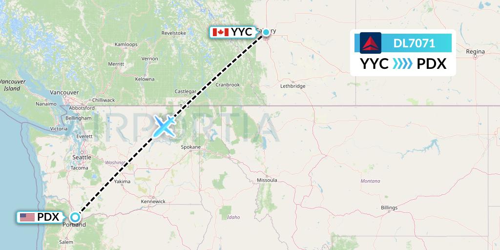 DL7071 Delta Air Lines Flight Map: Calgary to Portland