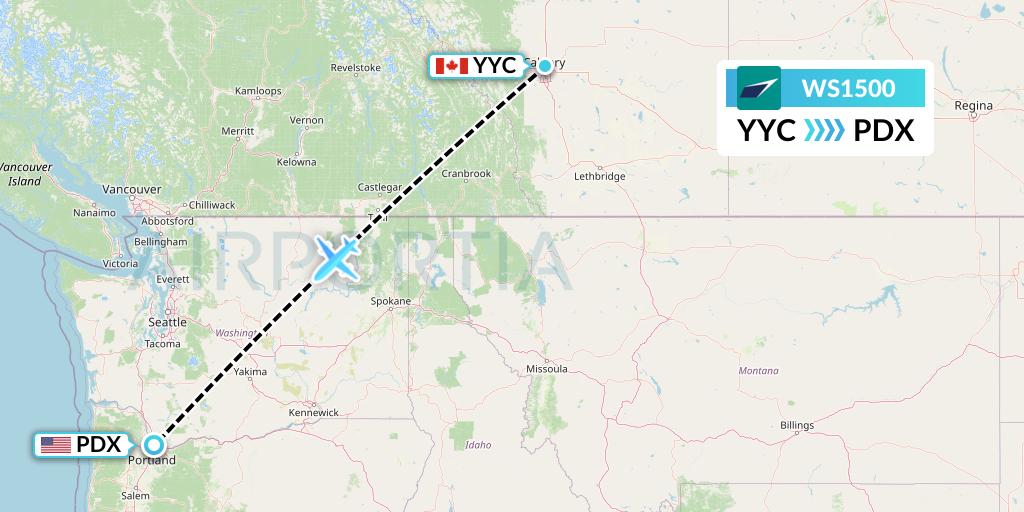 WS1500 WestJet Flight Map: Calgary to Portland
