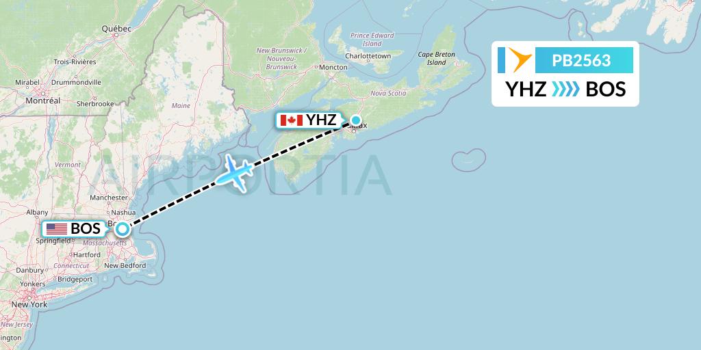 PB2563 PAL Airlines Flight Map: Halifax to Boston