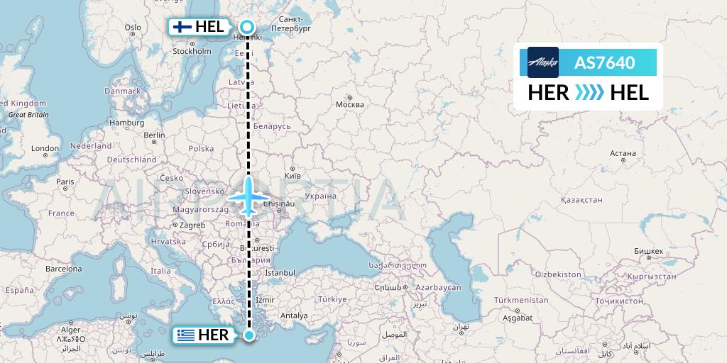 AS7640 Alaska Airlines Flight Map: Heraklion to Helsinki