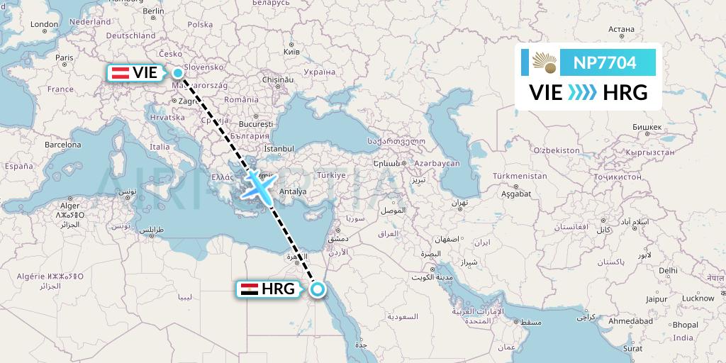 NP7704 Nile Air Flight Map: Vienna to Hurghada