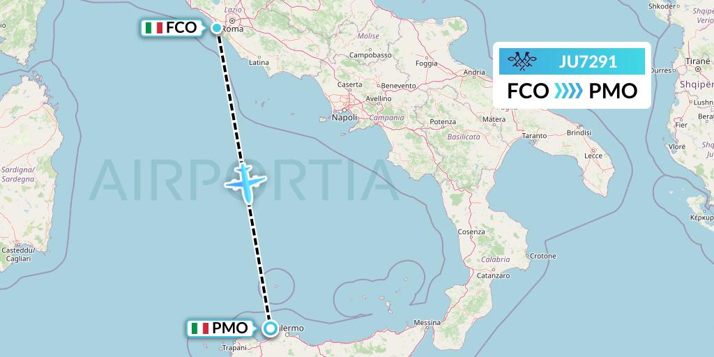 JU7291 AirSERBIA Flight Map: Rome to Palermo