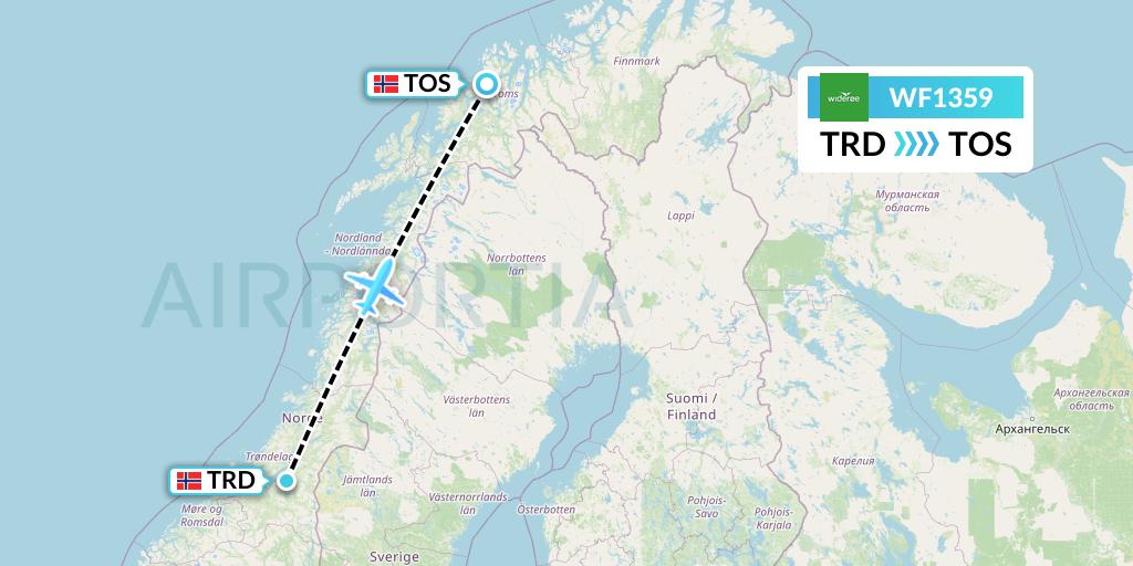 WF1359 Wideroe Flight Map: Trondheim to Tromso