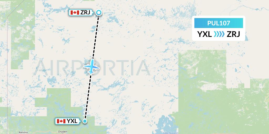 PUL107 Ornge Air Flight Map: Sioux Lookout to Round Lake