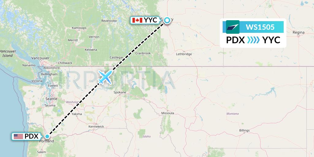 WS1505 WestJet Flight Map: Portland to Calgary