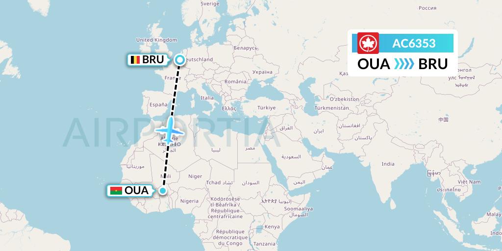 AC6353 Air Canada Flight Map: Ouagadougou to Brussels