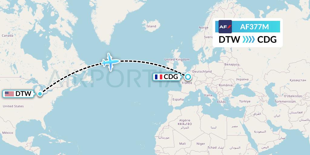 AF377M Air France Flight Map: Detroit to Paris