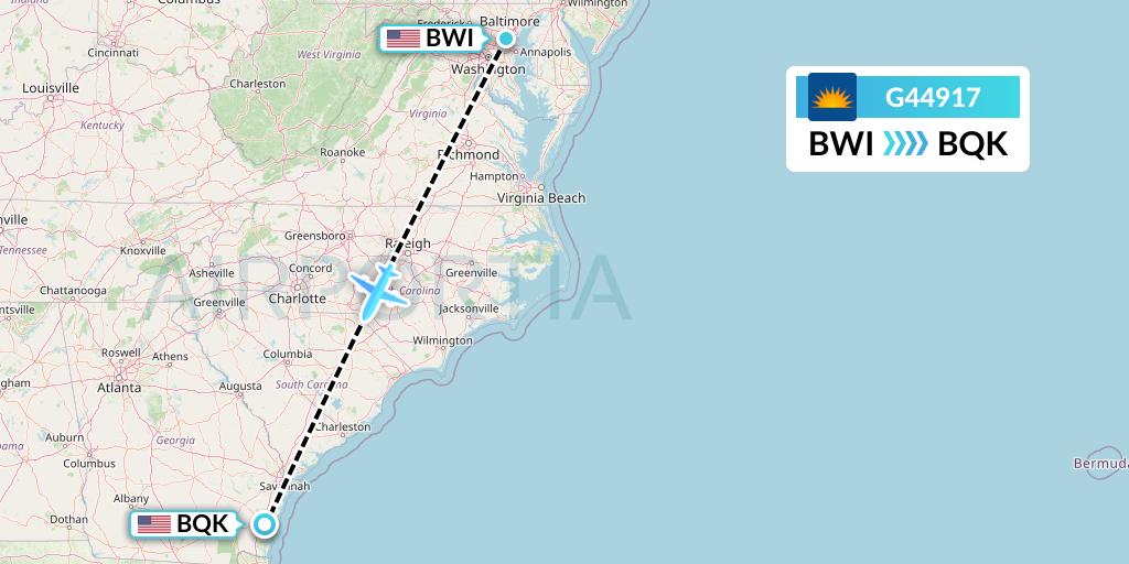G44917 Allegiant Air Flight Map: Baltimore to Brunswick