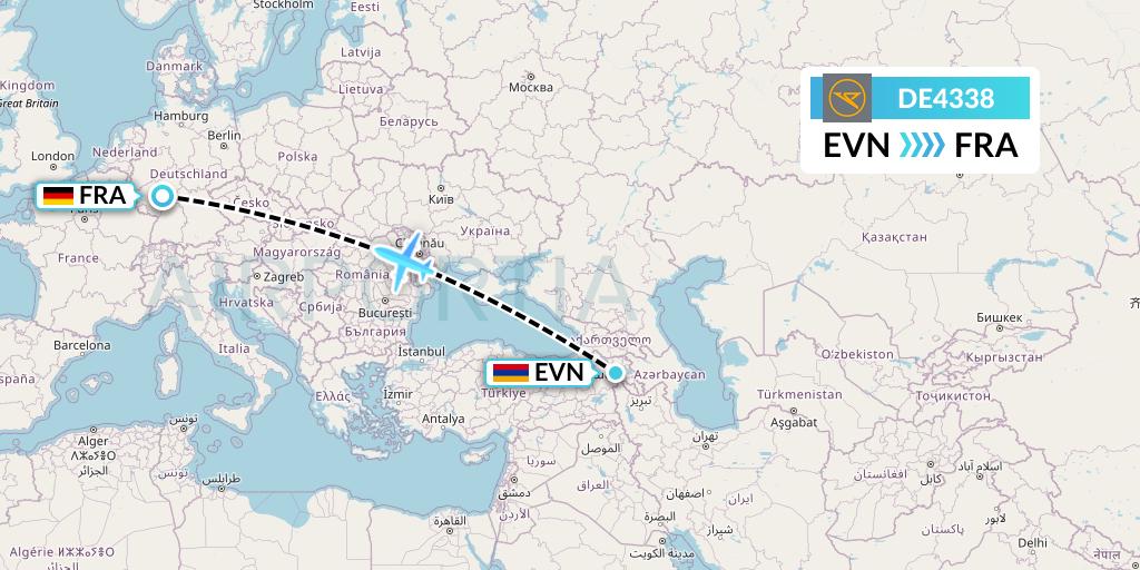 DE4338 Condor Flight Map: Yerevan to Frankfurt