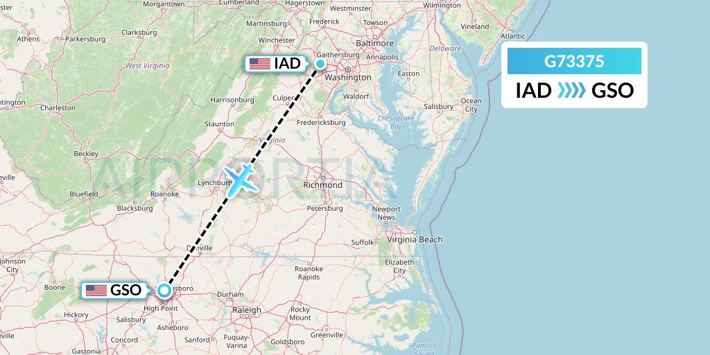 G73375 GoJet Flight Map: Washington to Greensboro