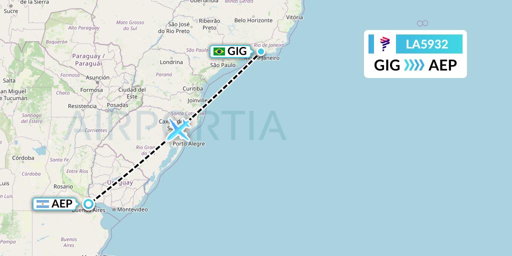 LA5932 LAN Airlines Flight Map: Rio de Janeiro to Buenos Aires