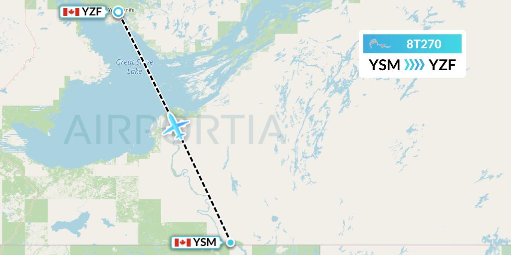 8T270 Air Tindi Flight Map: Fort Smith to Yellowknife