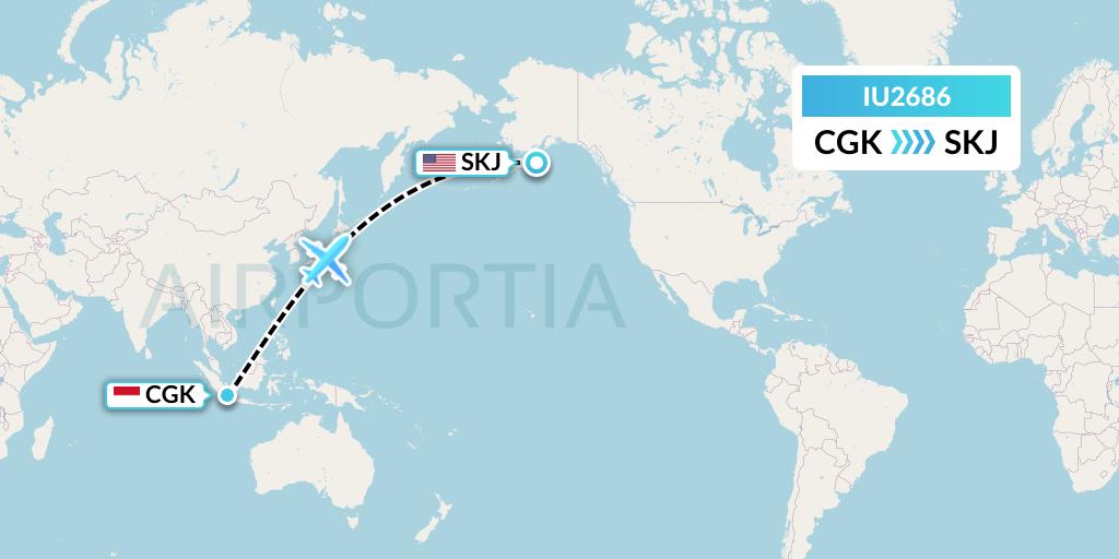 IU2686 Pt. Super Air Jet Flight Map: Jakarta to Sitkinak Island