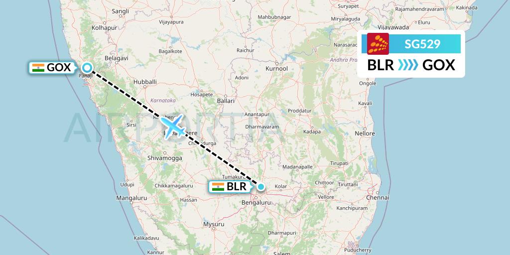 SG529 SpiceJet Flight Map: Bangalore to Goa