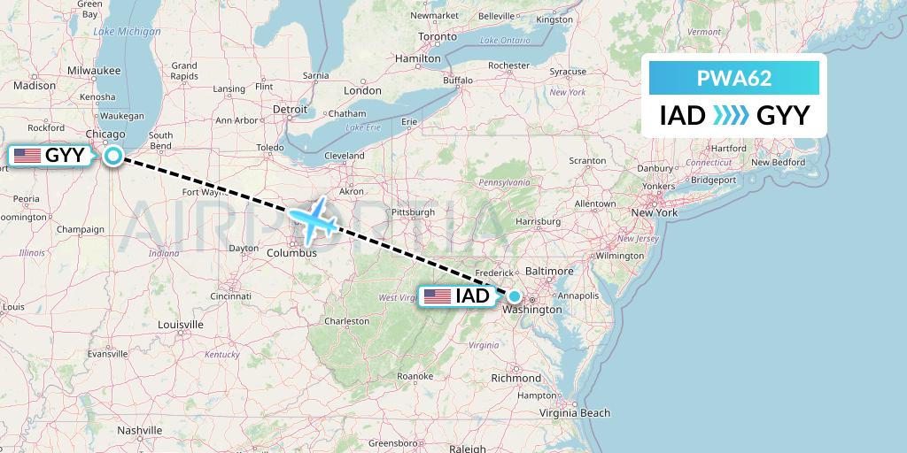 PWA62 Priester Aviation Flight Map: Washington to Gary