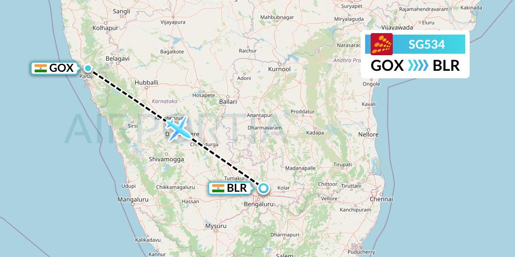SG534 SpiceJet Flight Map: Goa to Bangalore
