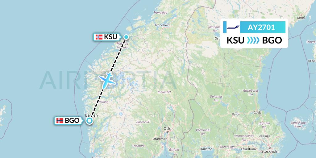 AY2701 Finnair Flight Map: Kristiansund to Bergen