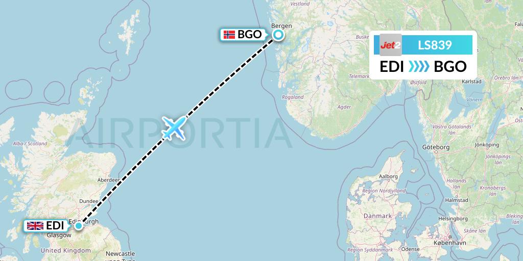 LS839 Jet2 Flight Map: Edinburgh to Bergen