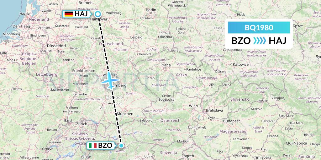BQ1980 Skyalps Flight Map: Bolzano to Hannover