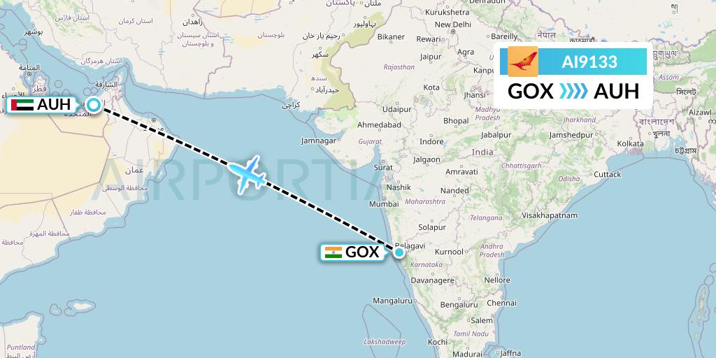 AI9133 Air India Flight Map: Goa to Abu Dhabi