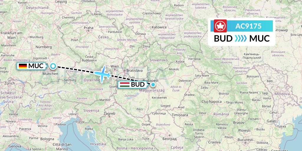 AC9175 Air Canada Flight Map: Budapest to Munich