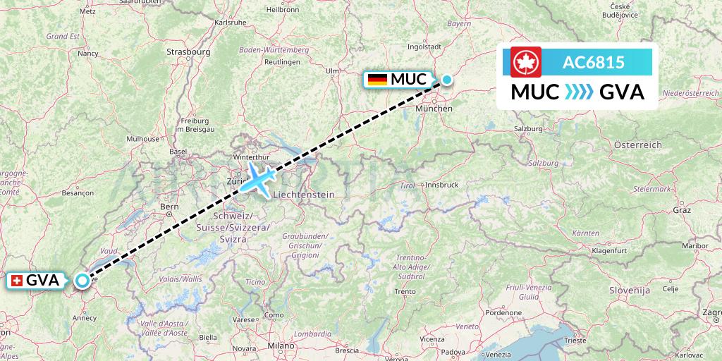 AC6815 Air Canada Flight Map: Munich to Geneva