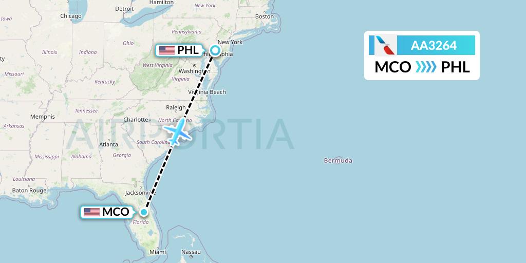 AA3264 American Airlines Flight Map: Orlando to Philadelphia