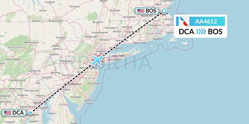 AA4612 American Airlines Flight Map: Washington to Boston