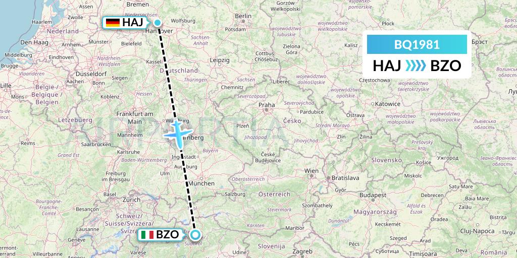 BQ1981 Skyalps Flight Map: Hannover to Bolzano