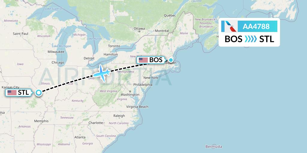 AA4788 American Airlines Flight Map: Boston to St. Louis