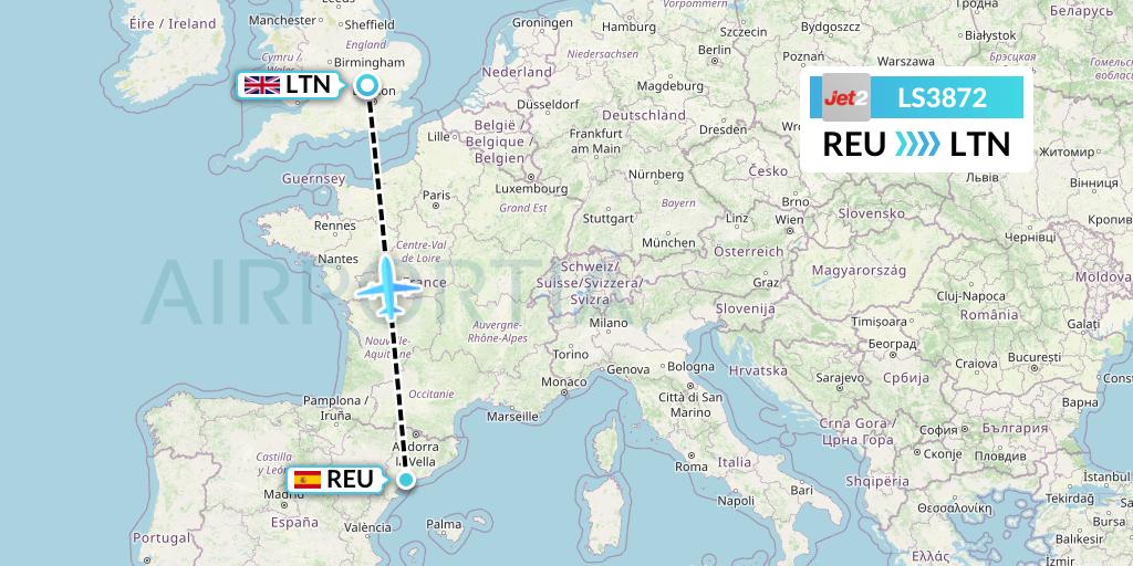 LS3872 Jet2 Flight Map: Reus to London