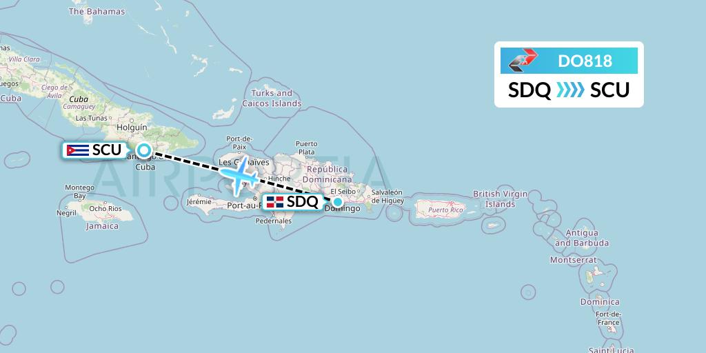 DO818 Sky High Aviation Flight Map: Santo Domingo to Santiago de Cuba