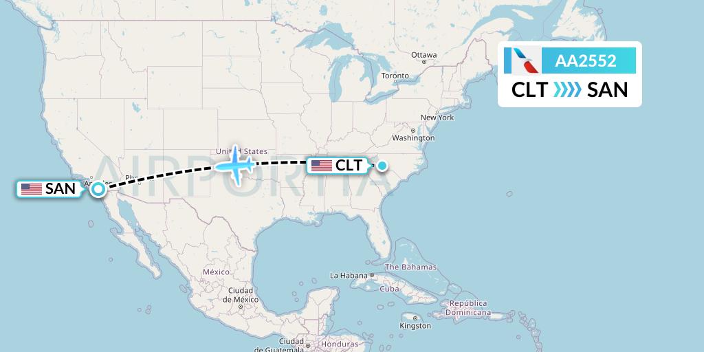 AA2552 American Airlines Flight Map: Charlotte to San Diego