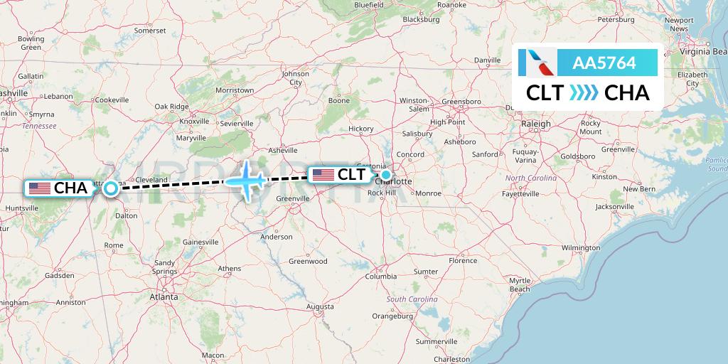 AA5764 American Airlines Flight Map: Charlotte to Chattanooga