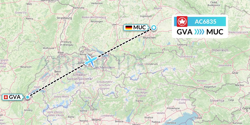 AC6835 Air Canada Flight Map: Geneva to Munich