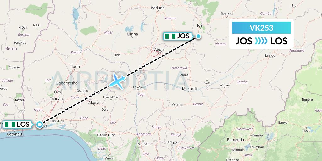 VK253 Valuejet Flight Map: Jos to Lagos