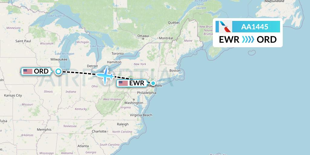 AA1445 American Airlines Flight Map: New York to Chicago