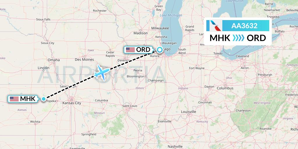 AA3632 American Airlines Flight Map: Manhattan to Chicago