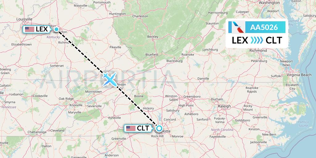 AA5026 American Airlines Flight Map: Lexington to Charlotte