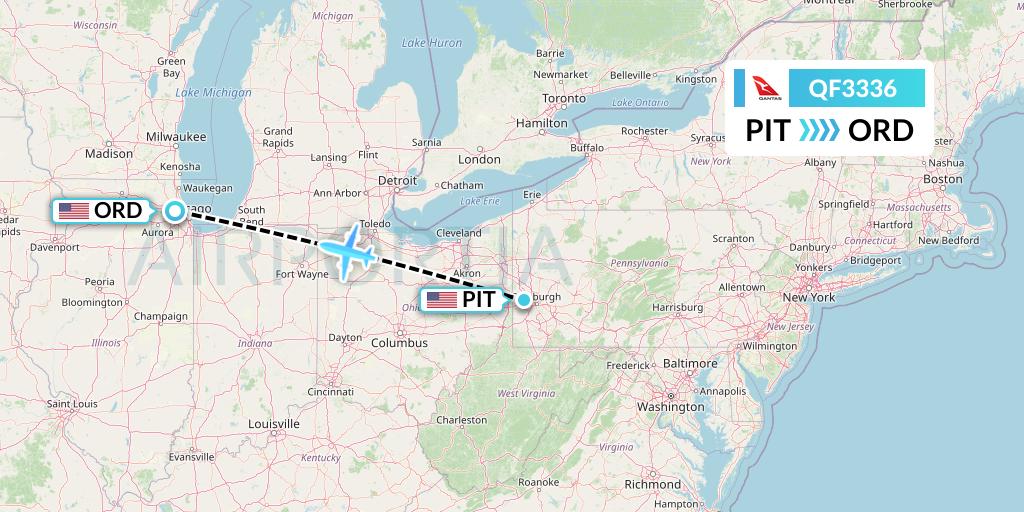 QF3336 Qantas Flight Map: Pittsburgh to Chicago